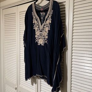 Johnny Was 2x Dark Blue Embroidered Top